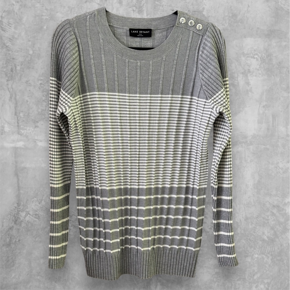 Lane Bryant Women's Sweater in Gray and Cream Stripes